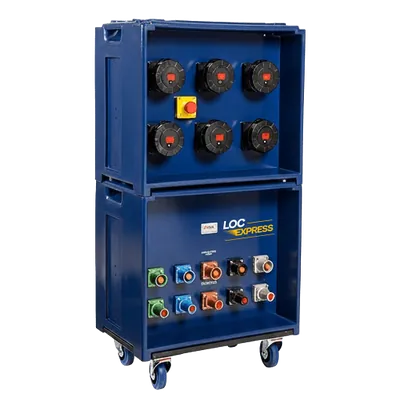 Stage power distribution — 63 A box + Powerlock