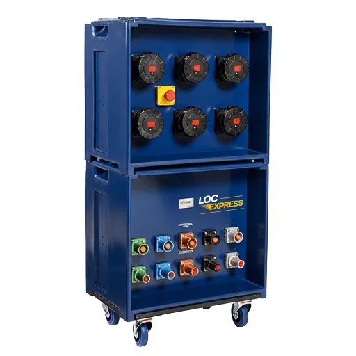 Stage power distribution — 63 A box + Powerlock