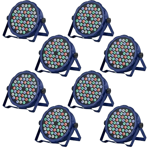 Set of 8 LED PAR 64 lights + bar + DMX